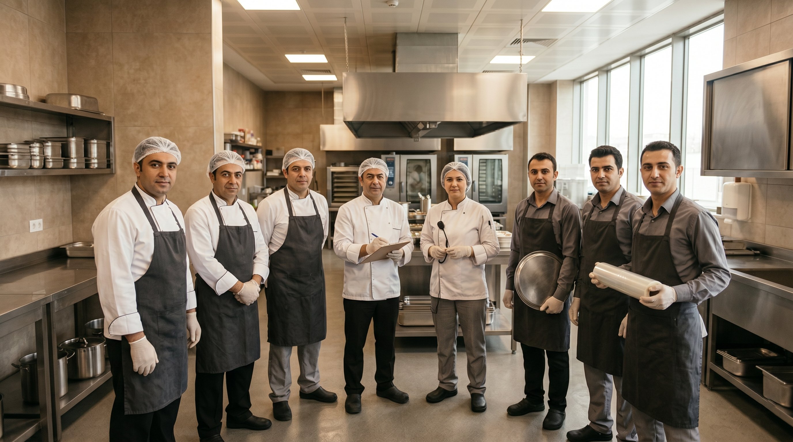 Kurumsal catering ekibi ve mutfak ortamı