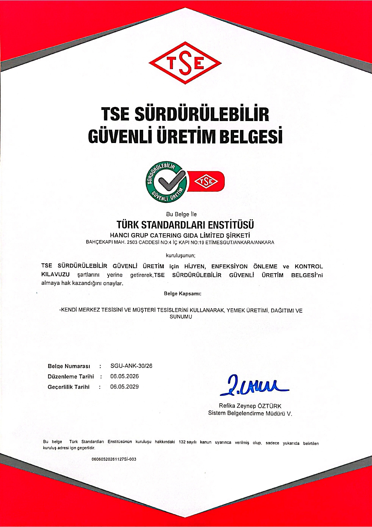 TSE Sürdürülebilir Güvenli Üretim